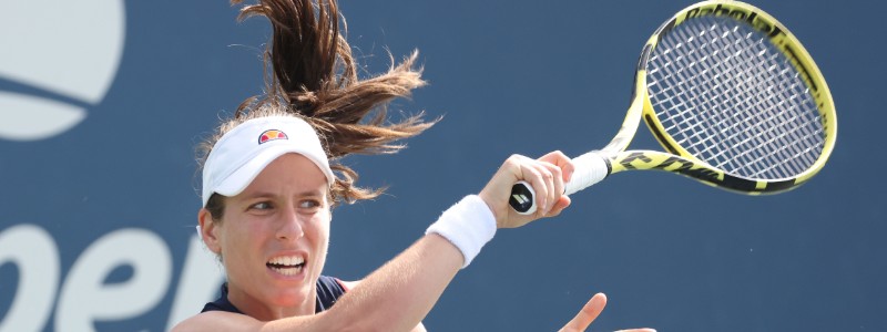 Johanna Konta plays a shot at the US Open